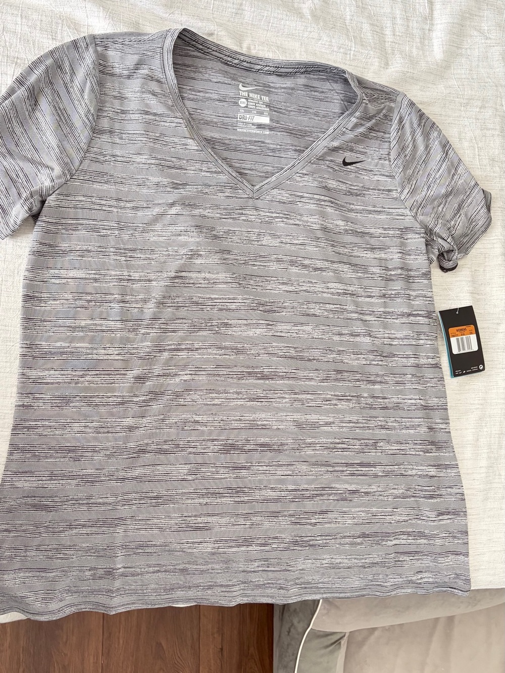 Nike Women's Short Sleeve V-Neck Tee Gray Striped